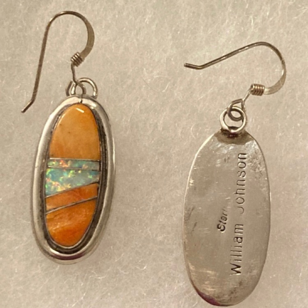 Native American Spiny Oyster/Opal Inlay Earrings ~ New - Picture 9 of 10